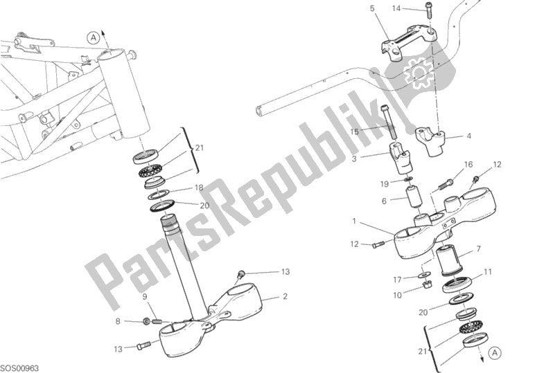 All parts for the Steering Assembly of the Ducati Hypermotard 950 USA 2019